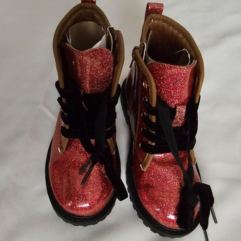 FITORY Kids Girls Brown Gypsophila Glitter Side Zipper Lace Up Ankle Boots US-12 - Picture 7 of 12